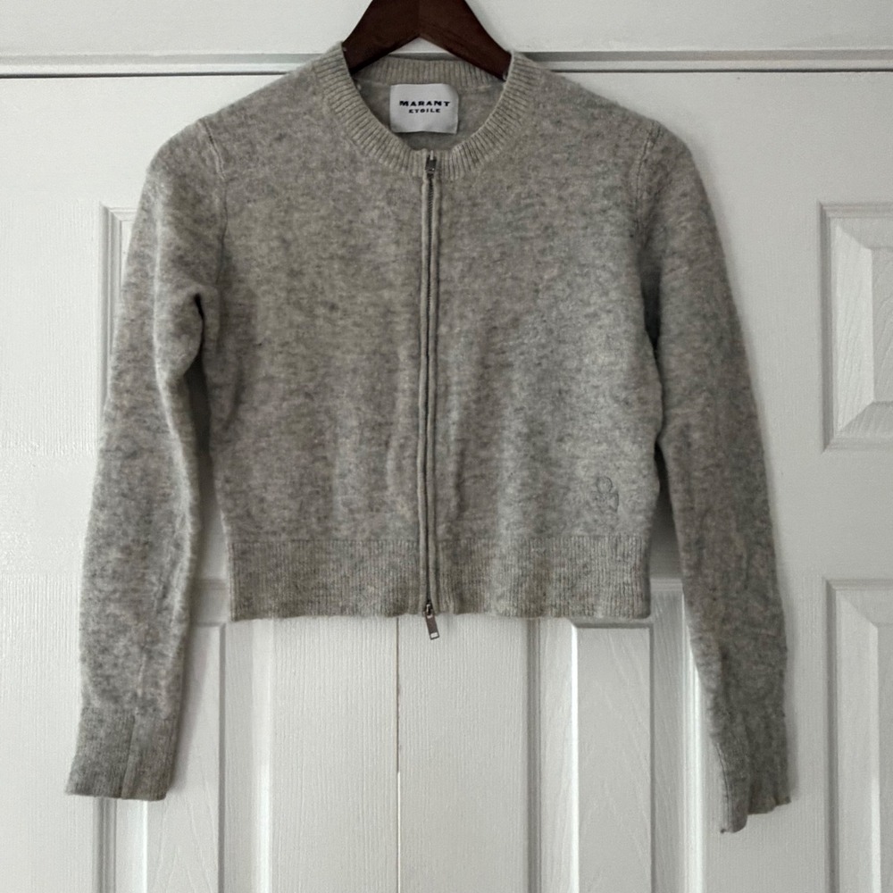 Isabel Marant Etoile Oaka Baby Alpaca Blend Zip Cardigan‎ Sand Grey Size 38 US 6